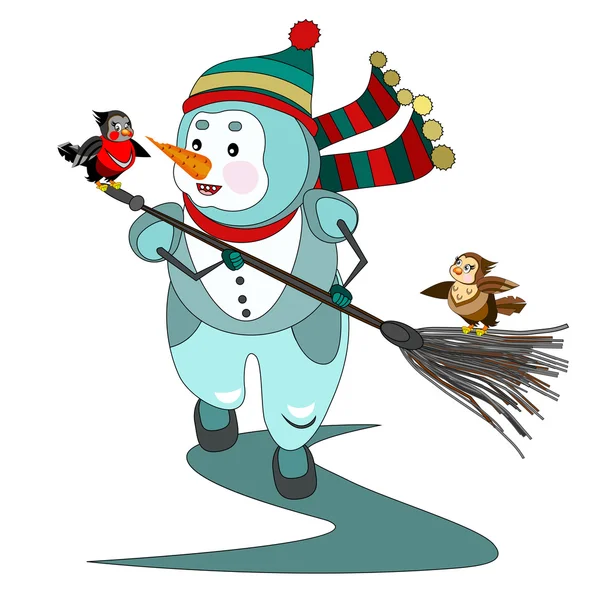 İki kuş oynarken kardan adam