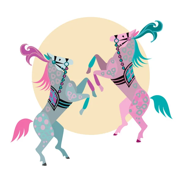 Twee dansende pony 's — Stockvector