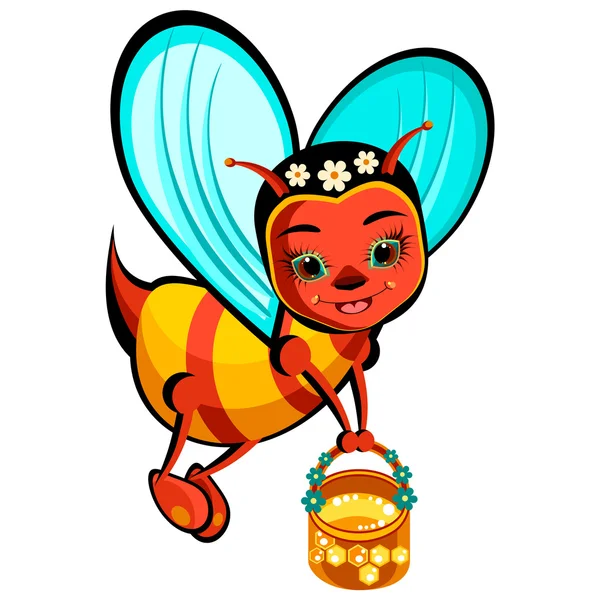 uçan arı bal bir kova ile gülümseyen