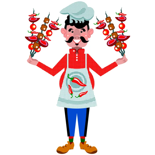 Beyaz bir arka plan üzerinde gülümseyen şef aşçı.