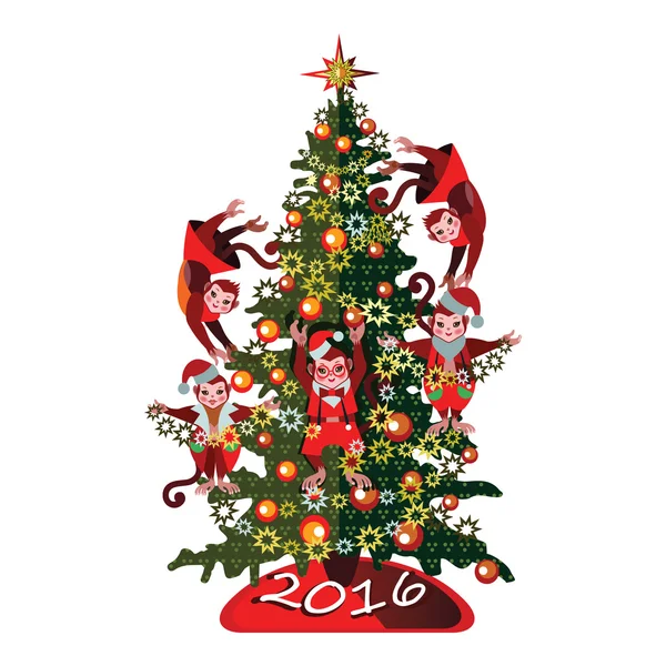 vektör çizim. komik maymun beyaz zemin üzerinde bir Noel ağacı üzerinde