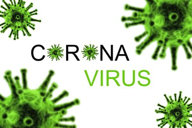 Corona virüs saldırısı konsepti, birçok yeşil virüs saldırısı beyaz arka planda izole edildi