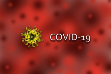 Coronavirus konsepti - Kırmızı arkaplan üzerinde COVID-19 metnin 3D illüstrasyonu