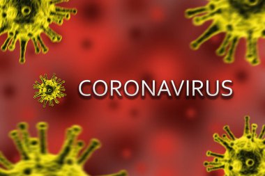 Coronavirus kavramı - kırmızı arkaplanda Coronavirus metninin 3B çizimi