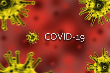 Coronavirus konsepti - Kırmızı arkaplan üzerinde COVID-19 metnin 3D illüstrasyonu