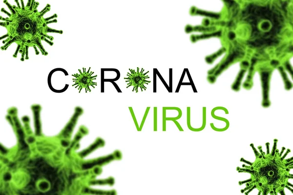 Konsep Serangan Virus Corona Banyak Serangan Virus Hijau Yang Terisolasi — Stok Foto