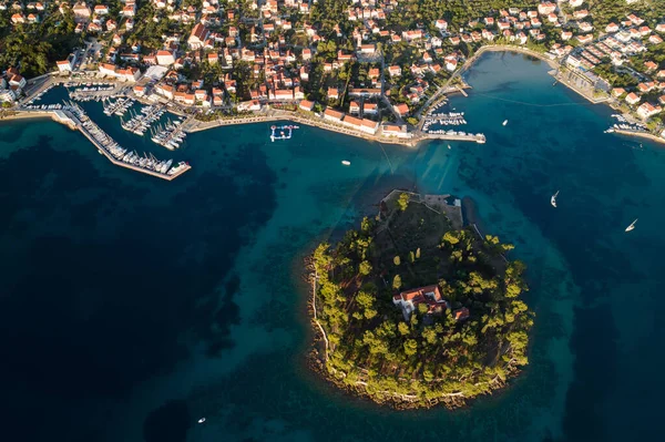 Pemandangan Udara Pulau Galevac Dan Kota Preko Pulau Ugljan Kroasia — Stok Foto
