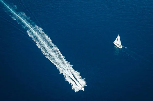 Vista Aerea Yacht Vela Motoscafo Veloce — Foto Stock