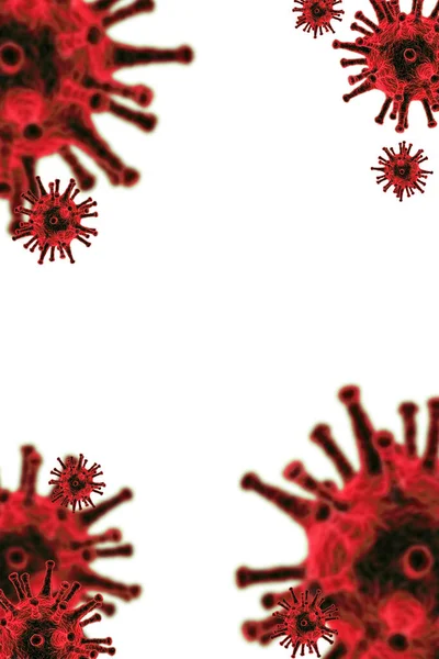コロナウイルス攻撃の概念 白い背景に隔離された多くの赤いウイルス攻撃 — ストック写真