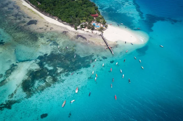 Veduta Aerea Barche Turistiche Ancorate Vicino All Isola Della Prigione — Foto Stock