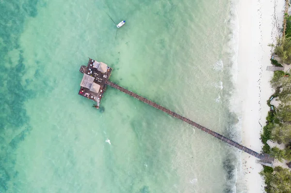 Veduta Aerea Del Molo Legno Una Spiaggia Tropicale Tramonto Isola — Foto Stock