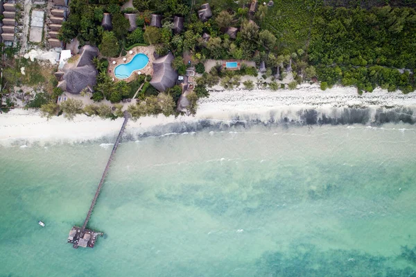 Veduta Aerea Del Molo Legno Una Spiaggia Tropicale Tramonto Isola — Foto Stock