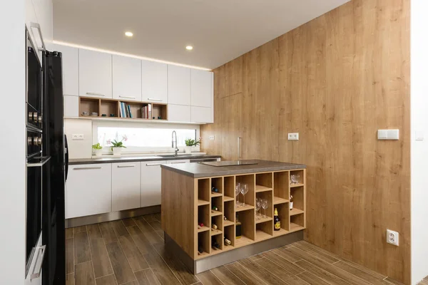 Interior Cocina Moderna Con Electrodomésticos Incorporados — Foto de Stock