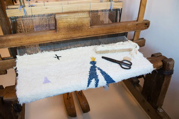 Making Carpet Vintage Weaving Loom — Stock Photo, Image