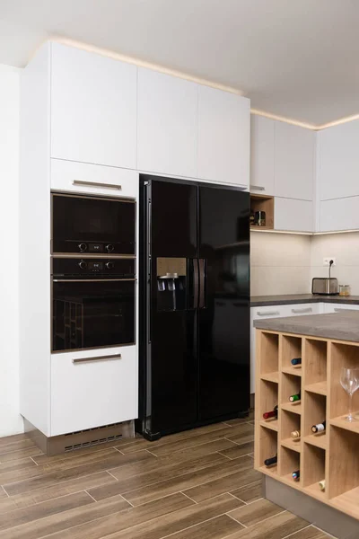 stock image Interior of modern kitchen with built-in appliances