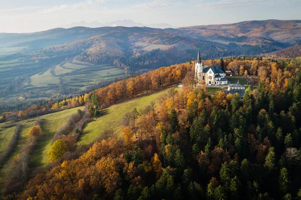 Aerial view of Basilica of the Visitation of the Blessed Virgin Mary in Levoca, Slovakia