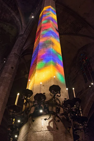 Palma Mallorca Spain Sep 2018 Colorful Lights Column Cathedral Santa — Foto de Stock
