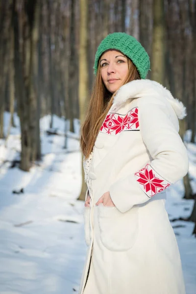 Güzel Çekici Genç Bir Kadın Açık Havada Poz Veriyor Kış — Stok fotoğraf