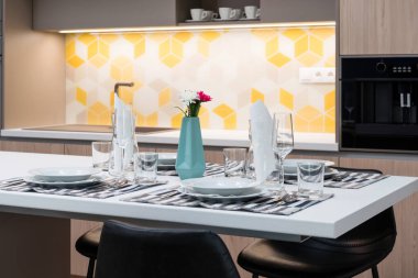 Dining table in contemporary kitchen