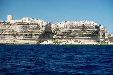 Panoramic view of Bonifacio city and cliffs, Corsica island, France