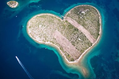 Aerial view of the heart shaped Galesnjak island on the Adriatic coast of Croatia clipart