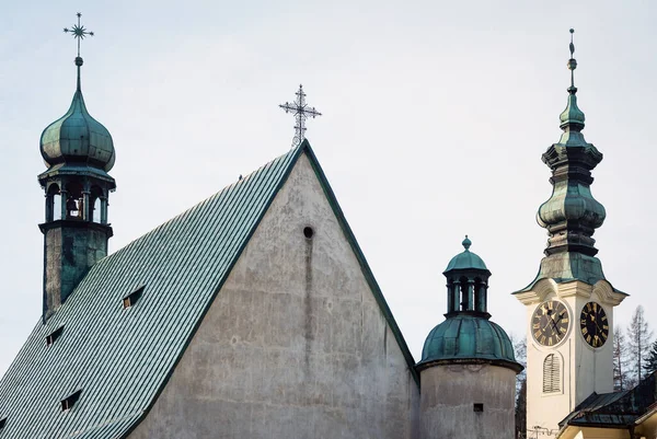 Kyrkan Catherine Och Rådhuset Torn Banska Stiavnica Slovakien — Stockfoto