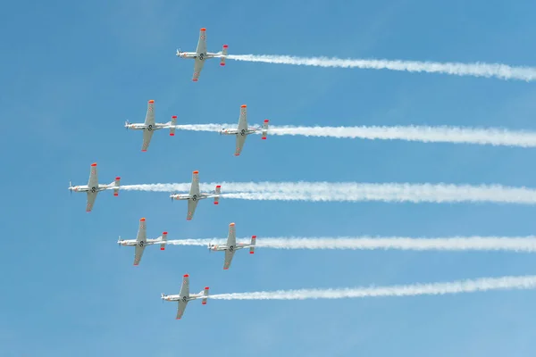 Sliac Slovakia August Orlik Aerobatic Team Perform Flight Maneuver Formation — 图库照片