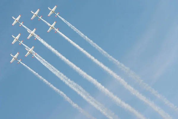 Sliac Slovakia August Orlik Aerobatic Team Perform Flight Maneuver Formation — 图库照片