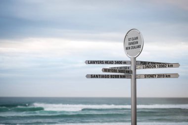 St. Clair Sahili, Dunedin, Yeni Zelanda 'dan uzaklıklarla imzala