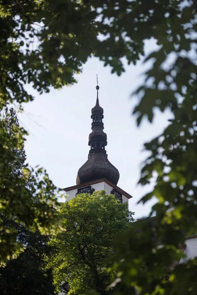 Spanyol Kulesi Dolina Kilisesi Ağaçlarla Çevrili Slovakya — Stok fotoğraf