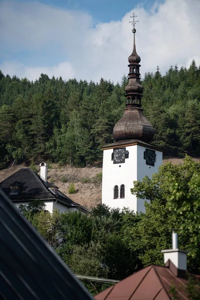 Tornet Spania Dolina Kyrkan Omgiven Träd Slovakien — Stockfoto