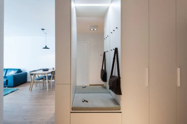 Modern dairede dolabı olan koridor.