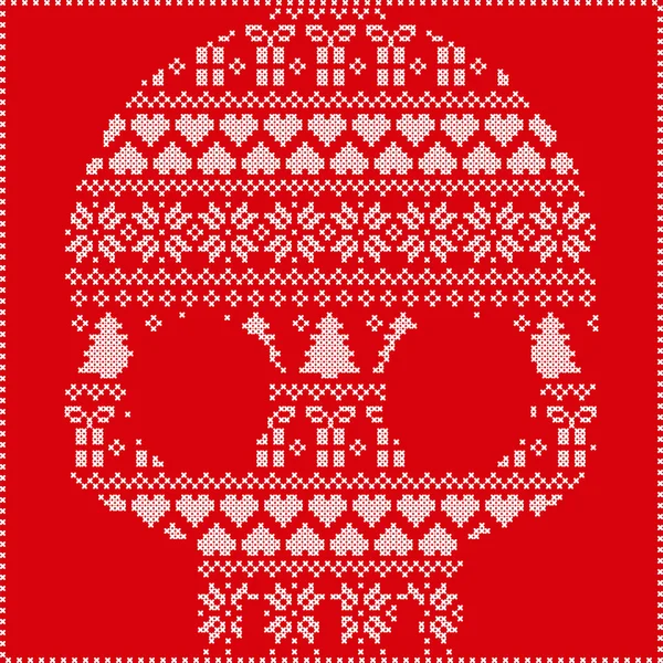 İskandinav Norveç tarzı kış dikiş Noel desende kar taneleri, dahil olmak üzere şeker kafatası şeklinde örgü kupa Noel hediyeleri Noel ağaçları, kar, yıldız, kırmızı zemin üzerine dekoratif süs eşyaları 