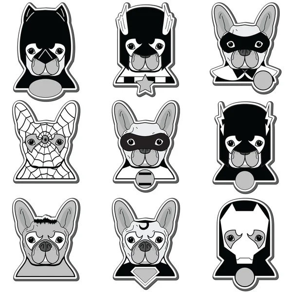 French bulldog  heroes in label style — Stock Vector