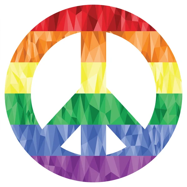 Peace symbol in gay and lesbian rainbow low poly art style — Stock Vector