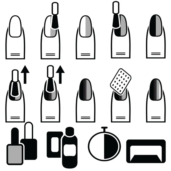 Female manicure  gel & hybrid  with ombre style manicure decoration  process under uv lamp in black . Gray and white — Stock Vector