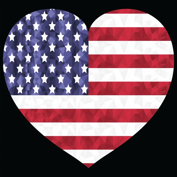 Drapeau américain dans la conception d'art bas poly avec dans le symbole de forme de coeur du 4 juillet célébration de jour de l'indépendance américaine — Image vectorielle