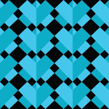 3 D geometrik soyut seamless modeli ile mavi öğeleri simetrik öğeleri mozaik Döşeme tarzı siyah arka plan üzerinde iki ayrı 