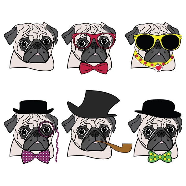 Pugs hipsters — Stock Vector