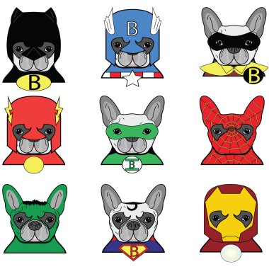 French Bulldog  superheroes icons clipart