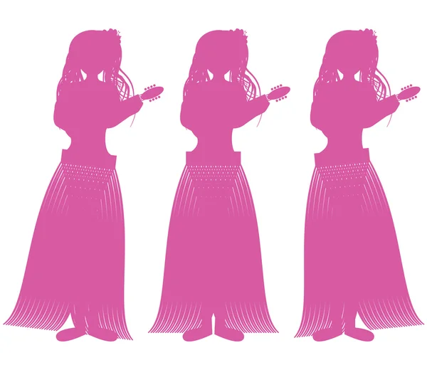 Гавайские девушки хула в розовом — стоковый вектор