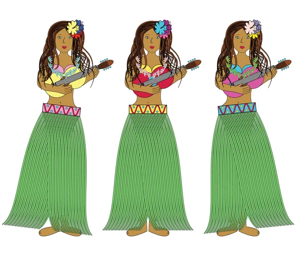 Hawaiian hula girls med gitarrer — Stock vektor