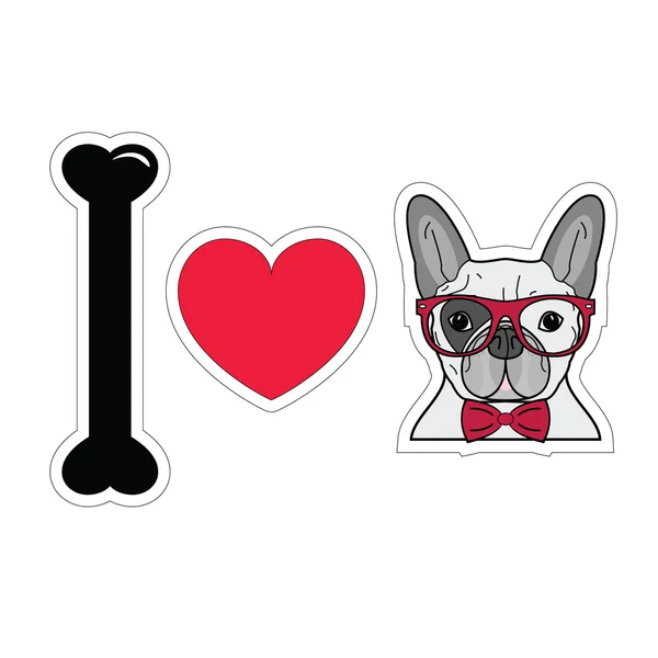 I love French bulldog with hipster glasses — Stock Vector