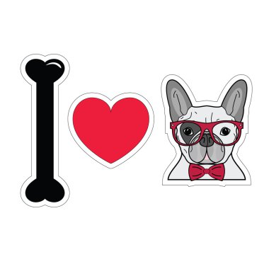 French bulldog with hipster glasses clipart