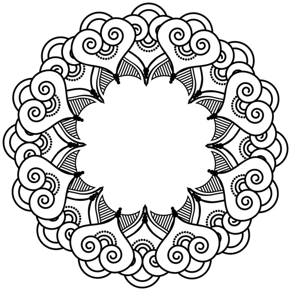 Couronne de forme de coeur inspirée du tatouage au henné indien avec élément de feuilles type 2 — Image vectorielle