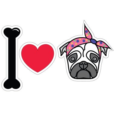 Pug dişi pug kravat eşarp ile seviyorum