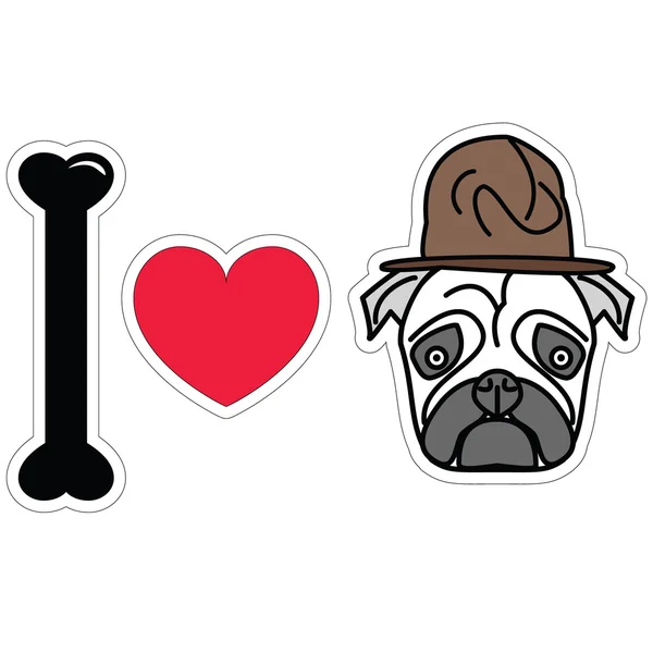 I love pug with old fashion military style — Stock Vector