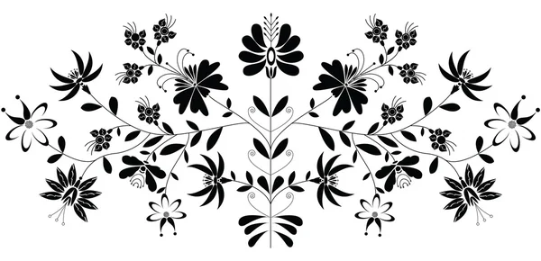 European folk floral pattern in black  on white background — Stock Vector