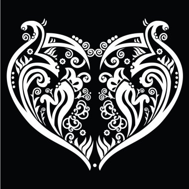 Kalp yapılmış swirls dövme ilham beyaz siyah arka plan üzerine