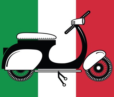 Vintage scooter tip 2 İtalyan bayrağı arka plan üzerinde.